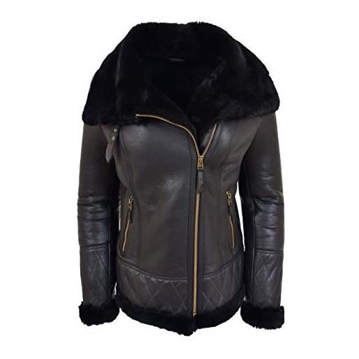 A1 FASHION GOODS giacca da donna in vera pelle di pecora doppia faccia nera merino shearling aviatore cappotto - alexa, nero , 42