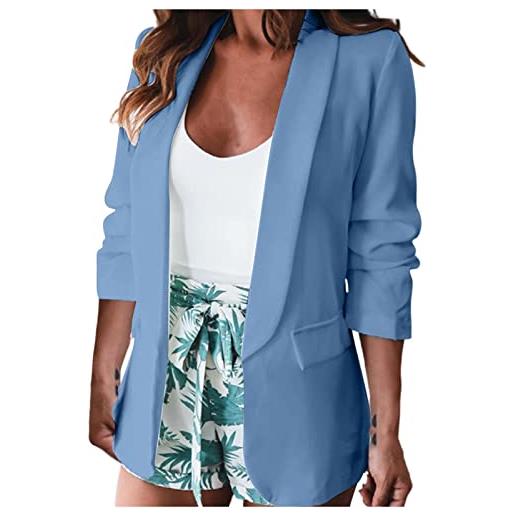 Generic donne classico blazer giacche affari casual fidanzato moda plus size leggero lavoro blazer giacca maglioni, azzurro, m