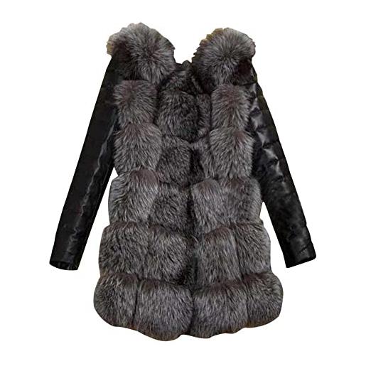 YLJGLORY donne inverno in pelle faux pelliccia cappotto di metà lunghezza vestito sexy neve stampa leopardo giacca fem, nero, small