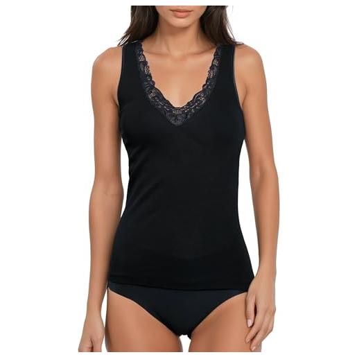 EGI canotta donna lana seta spalla larga intimo elegante termico caldo bordo raso pizzo made in italy, art. 145 (7b)