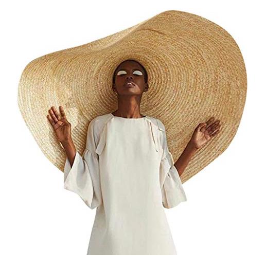 WENDAO cappello da sole da donna, oversize, in paglia, pieghevole, con sole, anti uv, con visiera grande, cachi, taglia unica