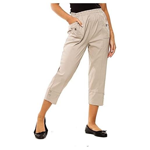 JM CLOTHING ss12 - pantaloni corti da donna, a tre quarti, morbidi 3/4, elasticizzati, con tasche in vita, pantaloncini estivi taglie forti, nero , 54