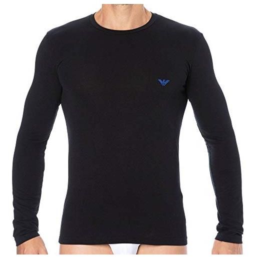 Emporio Armani t-shirt uomo manica lunga maglia girocollo cotone stretch articolo 111023 0a725, 00020 nero - black, l