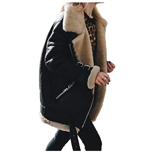 ORANDESIGNE cappotto donna giacca invernale giacca in finto camoscio giacca in peluche cerniera asimmetrica giacca biker corta parka nero xl