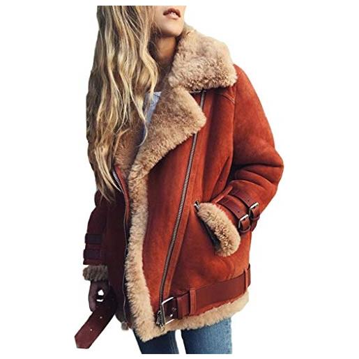 ORANDESIGNE cappotto donna giacca invernale giacca in finto camoscio giacca in peluche cerniera asimmetrica giacca biker corta parka grigio xl