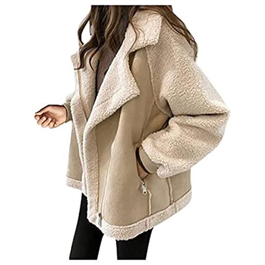 Vagbalena cappotto da donna casual confortevole cappotto corto in pelle di pecora cappotto in pelliccia sintetica cappotto antivento moda cappotto in cashmere pike (albicocca, xl)