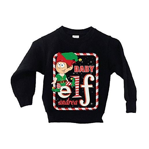 Altra Marca felpa bimbo natalizia nera personalizzata elf family maglione caldo per bimbi - tg: 7-8 anni