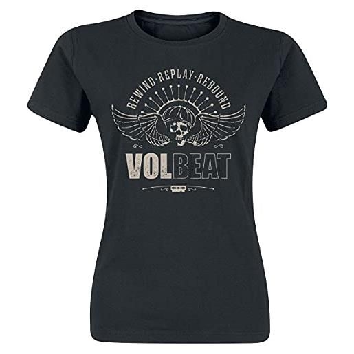 Volbeat skullwing - rewind, replay, rebound donna t-shirt nero s 100% cotone regular