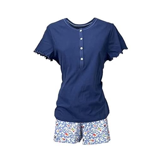 BISBIGLI donna art. 74698 pigiama corto serafino in jersey di puro cotone serie smoothie (54, bianco/sea/cobalto)
