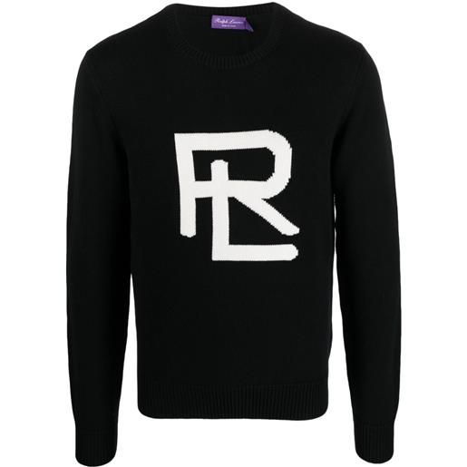 Ralph Lauren Purple Label maglione con logo a intarsio - nero