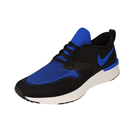 Nike odyssey react 2 flyknit, scarpe da corsa uomo, black/racer blue-white, 47.5 eu