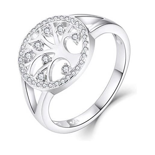 JO WISDOM jo wisodm anelli albero della vita argento 925 donna, anelli yggdrasil famiglia amuleto con zirconia cubica placcato in oro bianco