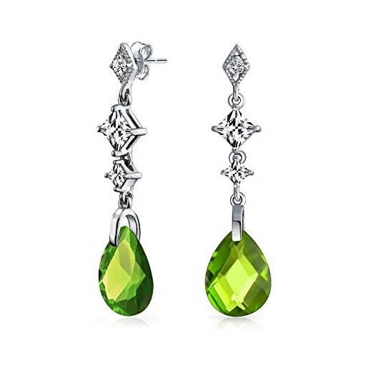Bling Jewelry verde oliva briolette sfaccettato teardrop forma pear cubic zirconia cz chandelier orecchini in argento sterling