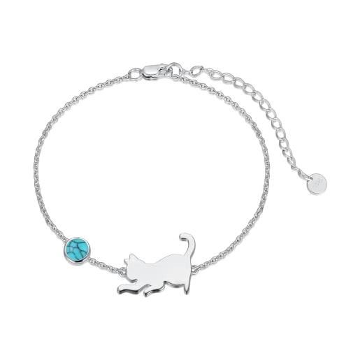 LONAGO braccialetto di gatto 925 sterline d'argento carino gatto con pietra di luna braccialetto gioielli per le donne (crea turchese)