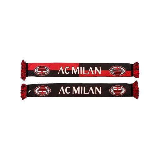 AC Milan sciarpa ufficiale, doppia grafica a scacchi e monocolore con scritta, poliestere, rosso, nero, taglia unica