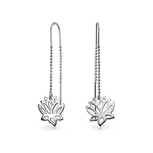 Bling Jewelry orecchini a filo lungo lineare aperto con fiore di giglio zen buddista per donne adolescenti yogi argento sterling. 925