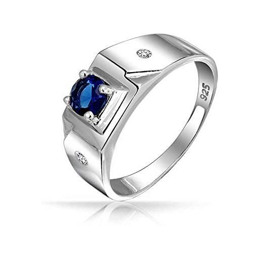 Bling Jewelry personalizza anello di fidanzamento unisex 1ctw solitario rotondo con simulazione di zaffiro blu aaa cz uomo anello da mignolo. 925 argento per uomo personalizzabile