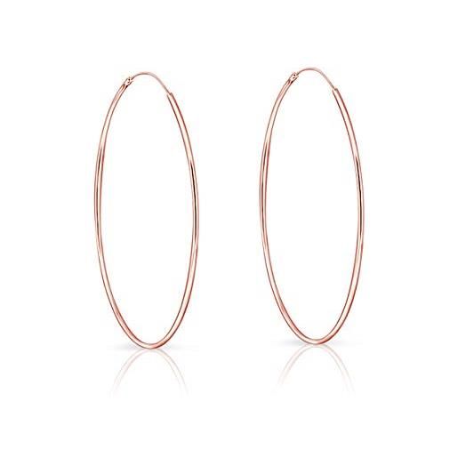 DTPsilver orecchini donna cerchio grande - orecchini cerchio argento 925 placcato oro rosa - orecchini oro rosa cerchio - spessore 1.2 mm - diametro 70 mm