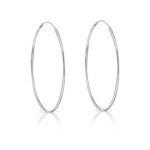 DTPsilver® orecchini cerchio argento 925 - orecchini cerchio donna - orecchini creoli - orecchini cerchio grandi - spessore 1.5 mm - diametro 70 mm
