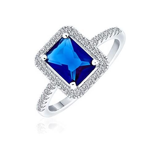 Bling Jewelry 3ct aaa cz pave band rectangle solitaire halo blue simulated sapphire emerald cut engagement ring per donne. 925 sterling silver