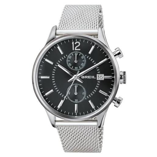 Breil orologio uomo contempo quadrante mono-colore nero movimento cronografo quarzo e bracciale acciaio argento tw1649
