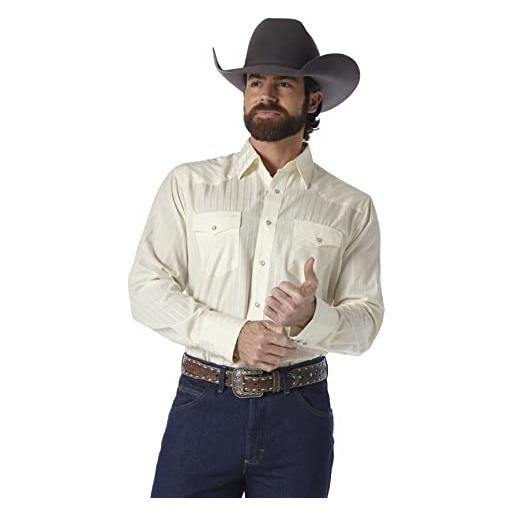 Wrangler men s sport western two pocket long sleeve snap shirt, light tan, m