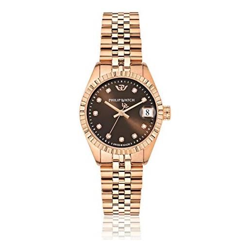 Philip Watch orologio da polso da donna caribe analogico al quarzo, in acciaio inox r8253597520, oro rosa, 31 mm, bracciale