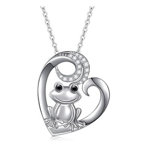 Flyow collana con ciondolo a forma di elefante/tartaruga marina rana, per donne, adolescenti, ragazze, cuore, in vero argento sterling 925, 45 cm e argento, cod. Flyow-animal necklace