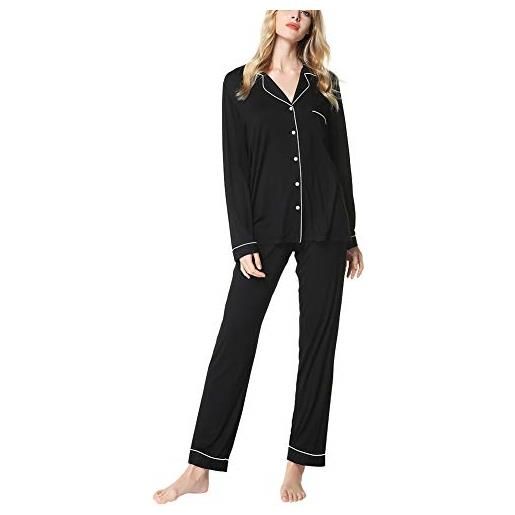 amropi donna 2 pezzi manica lunga pigiami sets morbido tops e pantaloni camicia da notte (marina, xxl)