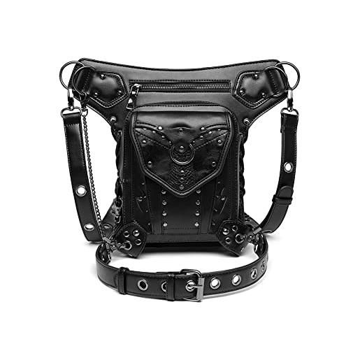 Dajingkj steampunk skull marsupio moto leg bag messenger bag gotico borsa da viaggio gamba hip holster borsa per donne uomini, nero098, moda