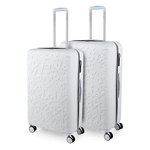 Lois - set valigie - set valigie rigide offerte. Valigia grande rigida, valigia media rigida e bagaglio a mano. Set di valigie con lucchetto combinazione tsa 171116, bianco