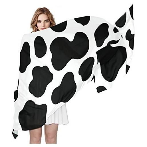 QMIN - sciarpa in seta con stampa di mucca, alla moda, lunga, leggera, scialle e sciarpe per donne e ragazze