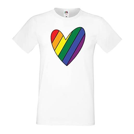 Generic man t-shirt gay homosexual pride lesbian bi lgbt transgender queer rainbow heart, white, xl