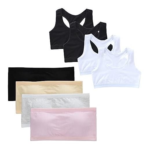 Surakey 8 bustini di biancheria intima da ragazza, senza spalline, per bambini, senza spalline, non imbottiti, in cotone, reggiseno sportivo per ragazze, traspiranti, per 8-14 anni