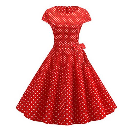 MODSGUE vestito da donna casual con stampa a pois a maniche corte, anni '50, casalinga, sera, abito da sera, abito da donna, abito nero, bk1-rosso, s