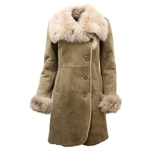 Infinity cappotto donna in pelle di pecora merino scamosciata beige caldo con colletto toscana 2xl