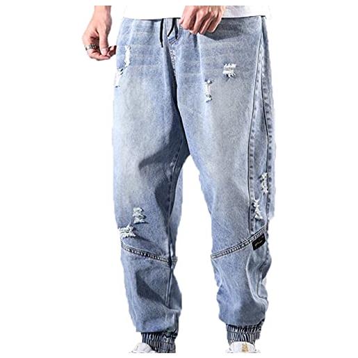 MAIAMY jeans strappati estivi per uomo pantaloni cargo alla moda pantaloni larghi in vita elastica harem pantaloni hip-hop in denim