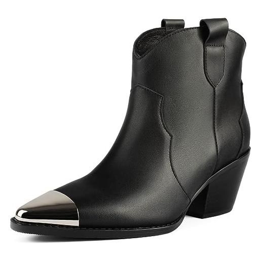 L37 HANDMADE SHOES stivaletti alla caviglia, in pelle naturale, scarpe fatte a mano, stile unico, skyline di manhattan, stivale donna, nero, 39 eu