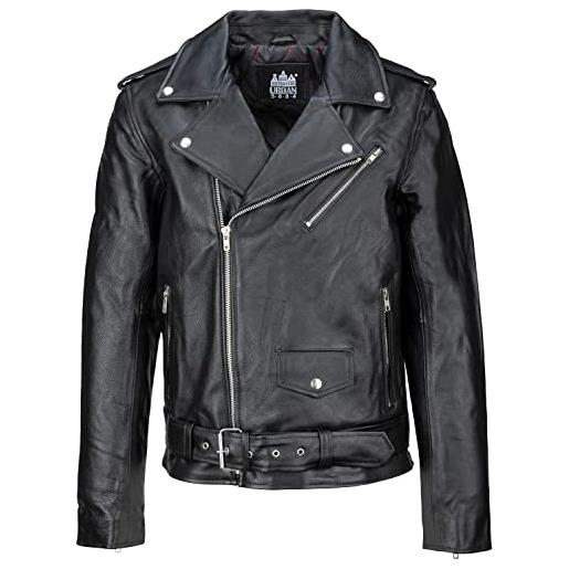 URBAN 5884 giacca pelle uomo perfecto, giubbotto in vera pelle bovina soffice e resistente, chiodo uomo stile biker, nero, 3xl