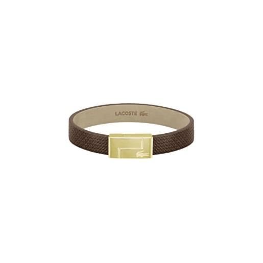 Lacoste braccialetto in pelle da uomo collezione monogram leather marrone - 2040187