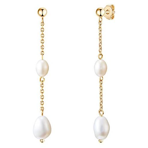Valero Pearls orecchini da donna in acciaio inox con perle coltivate d'acqua dolce, circa 5,5/8,2 mm