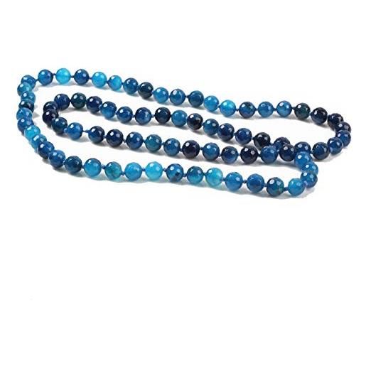 TreasureBay collana fatta a mano in agata blu naturale da 10 mm per le donne 88 cm, lunga collana per le donne, gemma