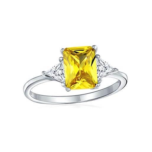 Bling Jewelry sposa 3ct colore cz giallo canarino quadrato aaa cubic zirconia quadrato solitario brillante principessa taglio trillion pietre laterali anello di fidanzamento per le donne. 925 sterling silver