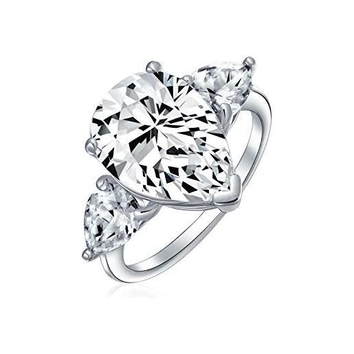 Bling Jewelry matrimonio nuziale 7ct aaa cz pear shaped brilliant cut solitaire teardrop statement engagement ring for women thin band. 925 sterling silver cubic zirconia trillion side stones