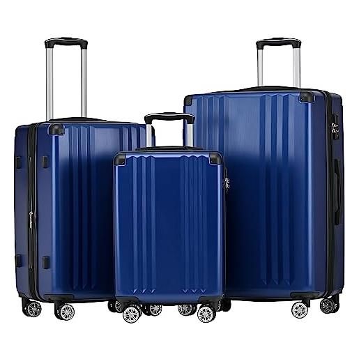 Merax set di 3 valigie rigide trolley, valigetta da viaggio, bagaglio a mano, lucchetto tsa, 4 ruote, manico telescopico, materiale abs, m-l-xl, blu scuro, blu scuro, m-l-xl, valigetta rigida