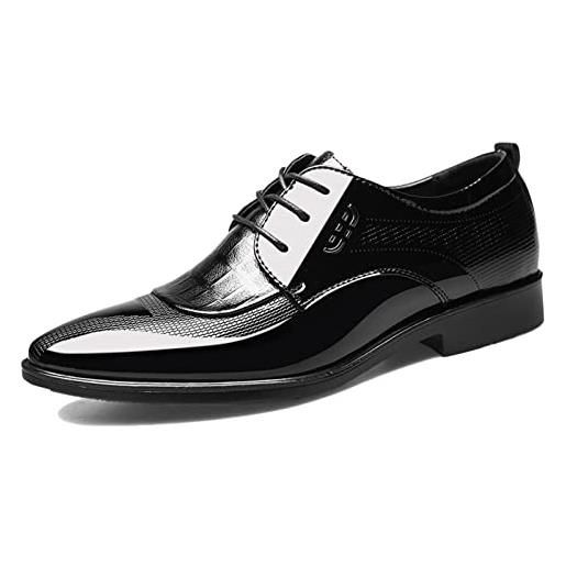 Hoefirm scarpe verniciata uomo derby pelle scarpe stringate vestito oxford elegante formale business nero 41