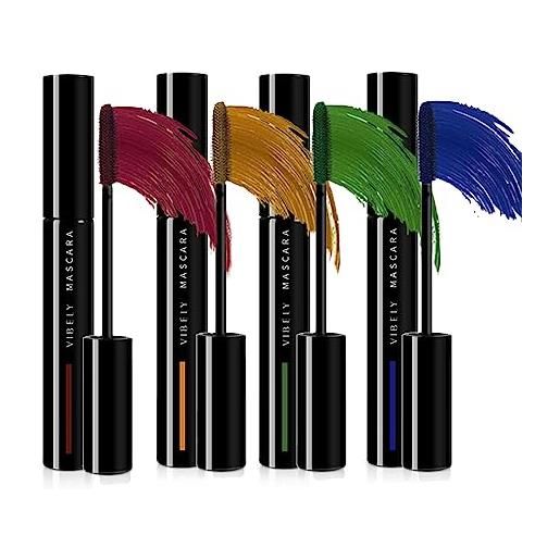 MKNZOME set di mascara colorato, 4 colori arcobaleno impermeabile 4d silk fiber lash mascara, volumizzante, lunga tenuta, volume e lunghezza, natural eye makeup, 4 x 8g
