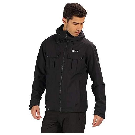 Regatta tarnel waterproof and breathable hooded multi pocket shell, giacca uomo, nero, l