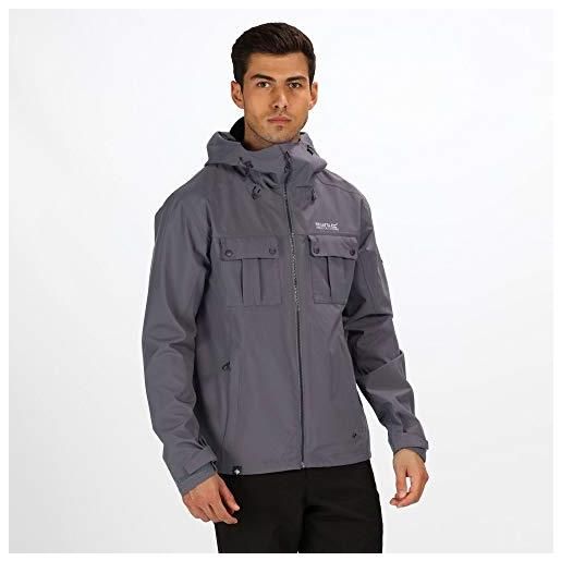 Regatta tarnel waterproof and breathable hooded multi pocket shell, giacca uomo, seal grey, 4xl