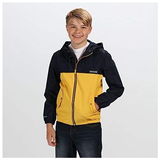 Regatta hubbell - giacca impermeabile con cappuccio per bambini, unisex - bambini, giacca, rkw220, blu navy/oro antico. , misura 9-10